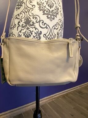 New With Tags Roots Leather Crossbody Bag in Taupe